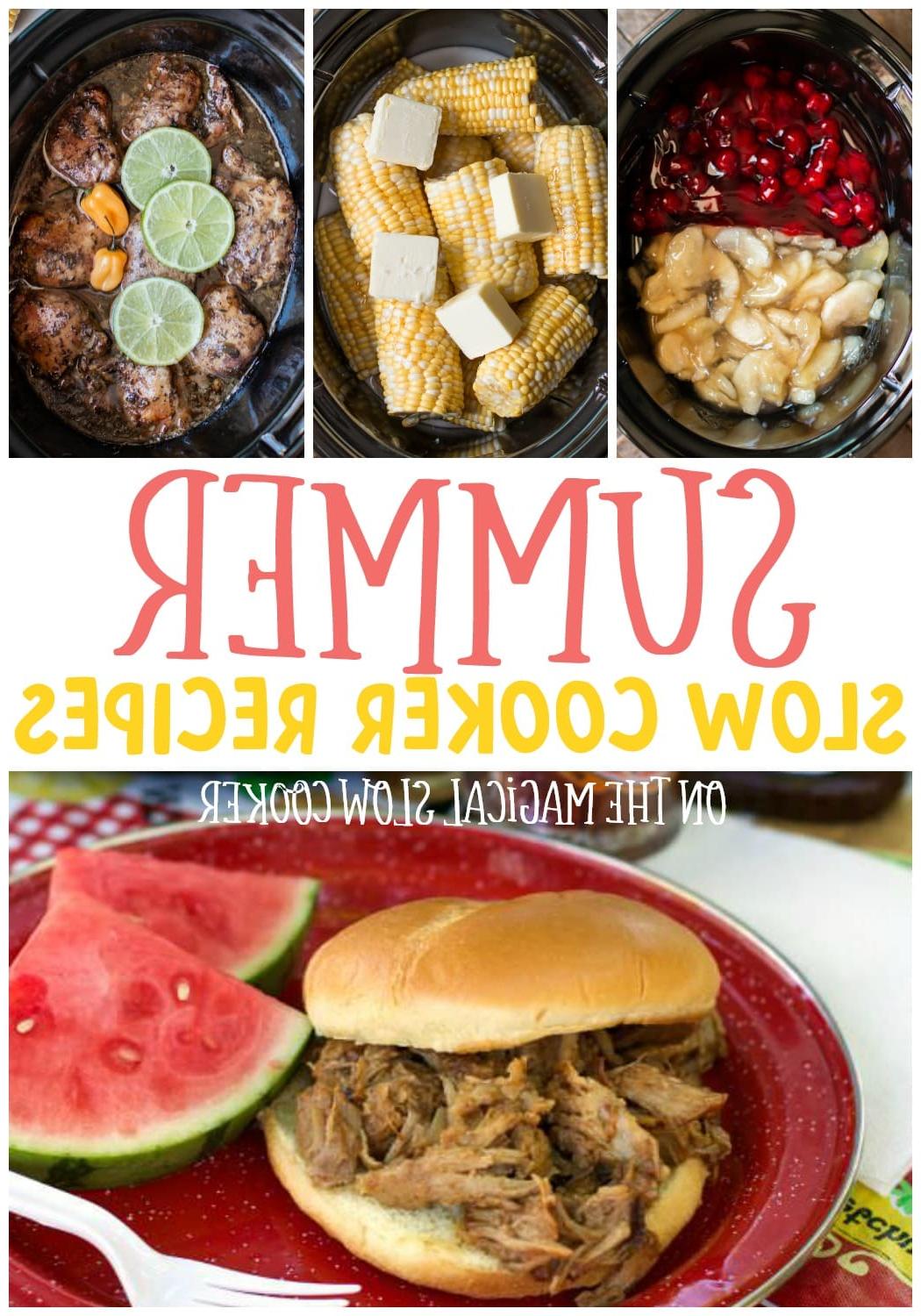 14 Ricette Estive per la Pentola a Cottura Lenta 2 collage di ricette estive con slow cooker e testo che dice: Ricette Estive Slow Cooker