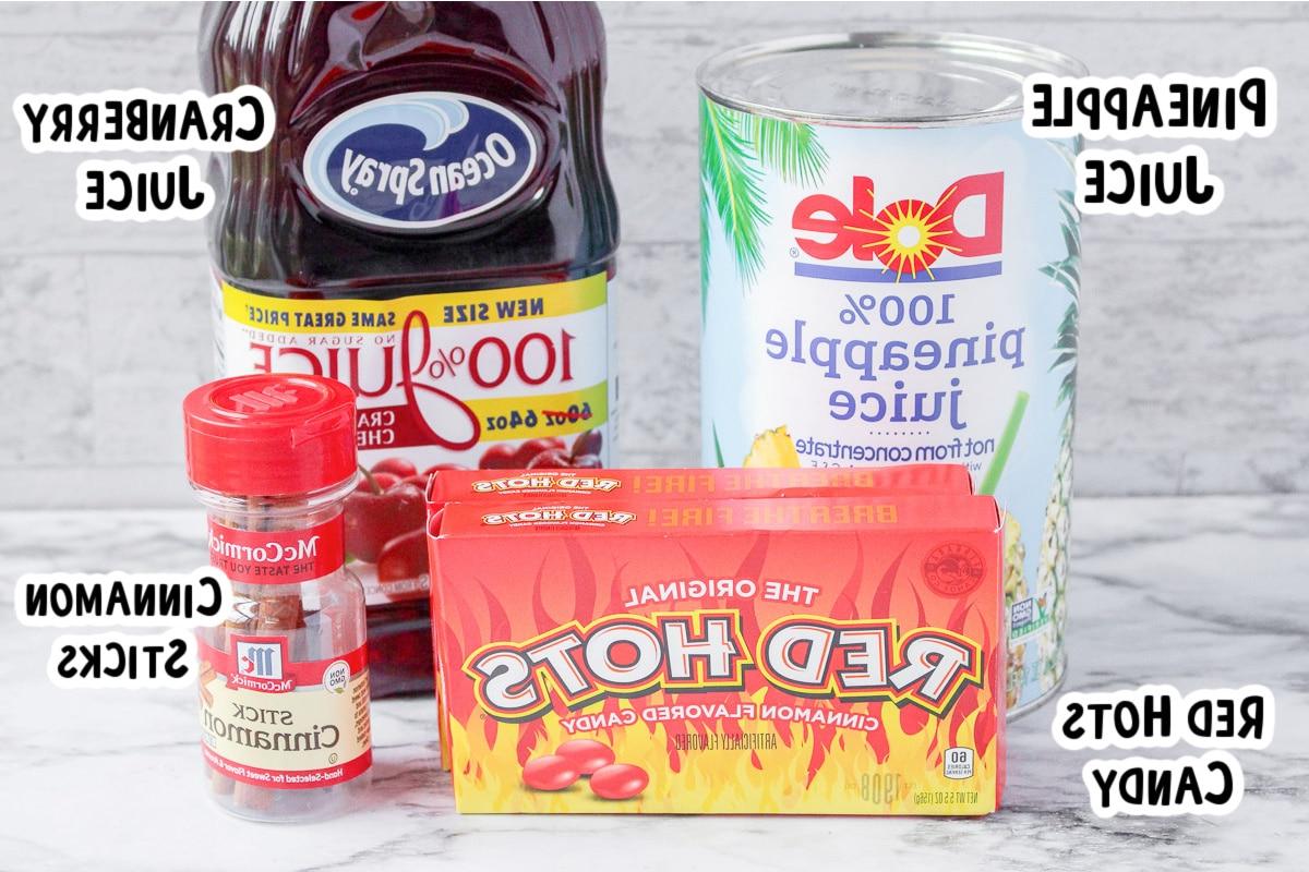 **Punch Piccante alla Cannella per Slow Cooker** 3 Ingredienti per il punch Red Hots con etichette di testo