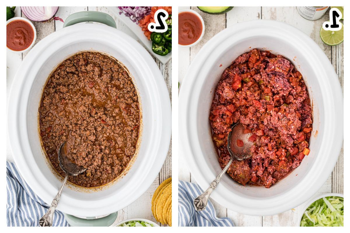 Tacos di Cervo a Cottura Lenta 4 2 images showing how to make venison tacos in a slow cooker.