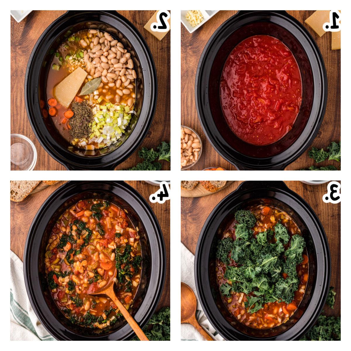 Zuppa Ribollita a cottura lenta 4 Four images showing how to make ribollita soup in a crockpot.