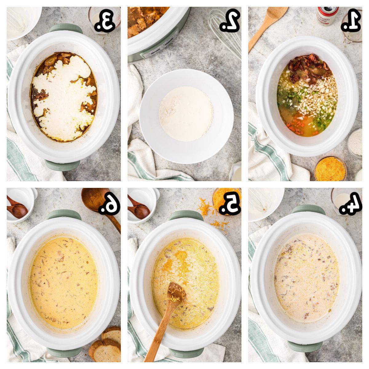 Zuppa alla birra e al formaggio 4 6 immagini che mostrano come preparare la zuppa di formaggio e birra in slow cooker.
