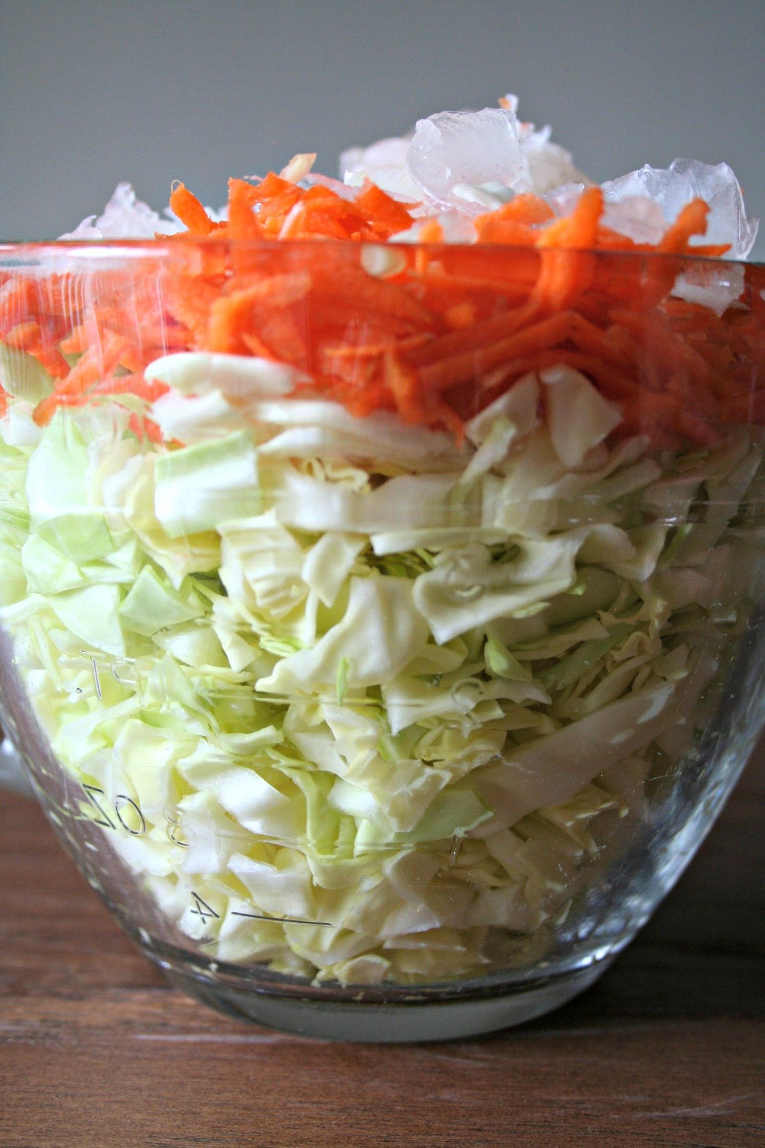 Panini Reuben a Cottura Lenta 4 Coleslaw con rafano in ciotola prima di essere mescolato