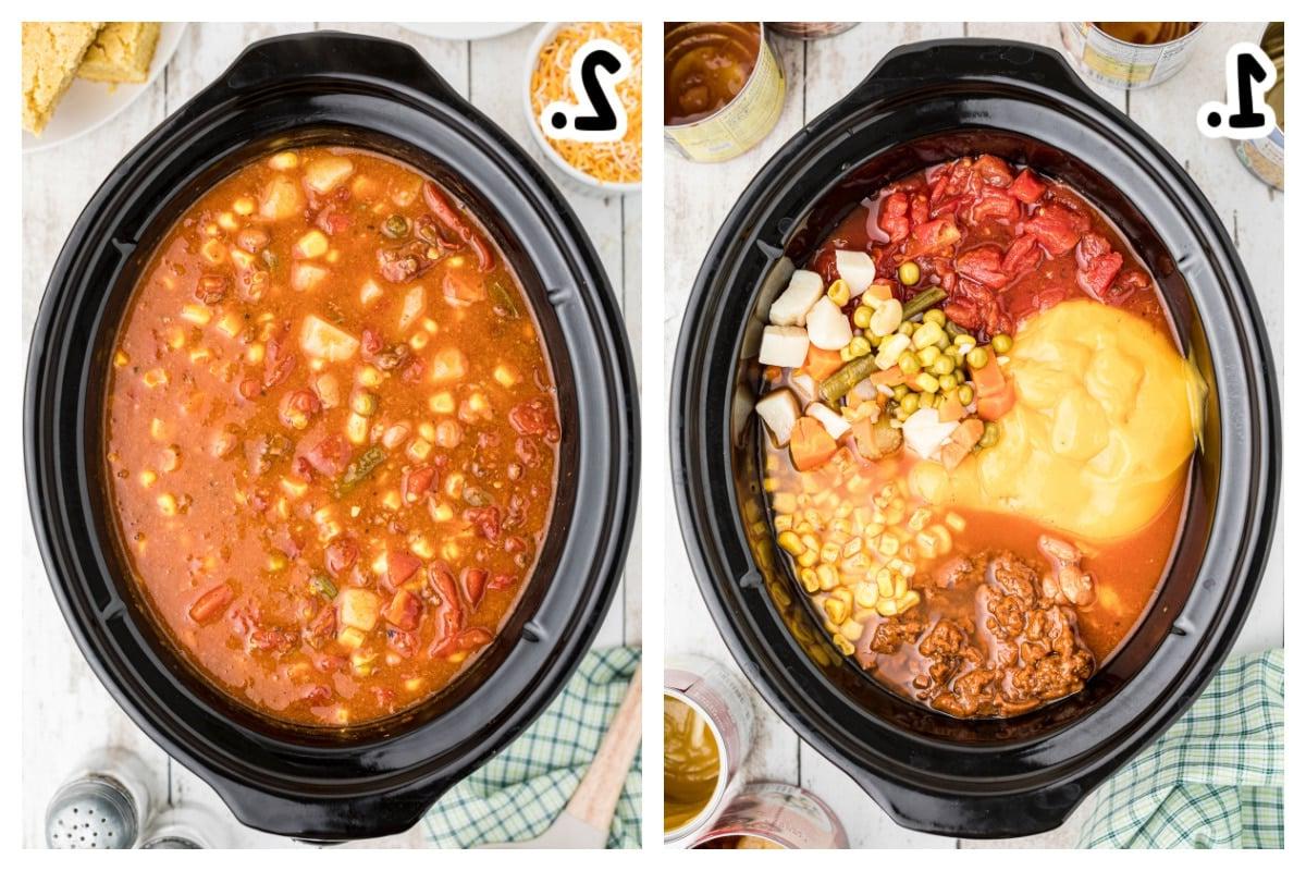 come aggiungere gli ingredienti alla slow cooker per la zuppa 7 lattine.