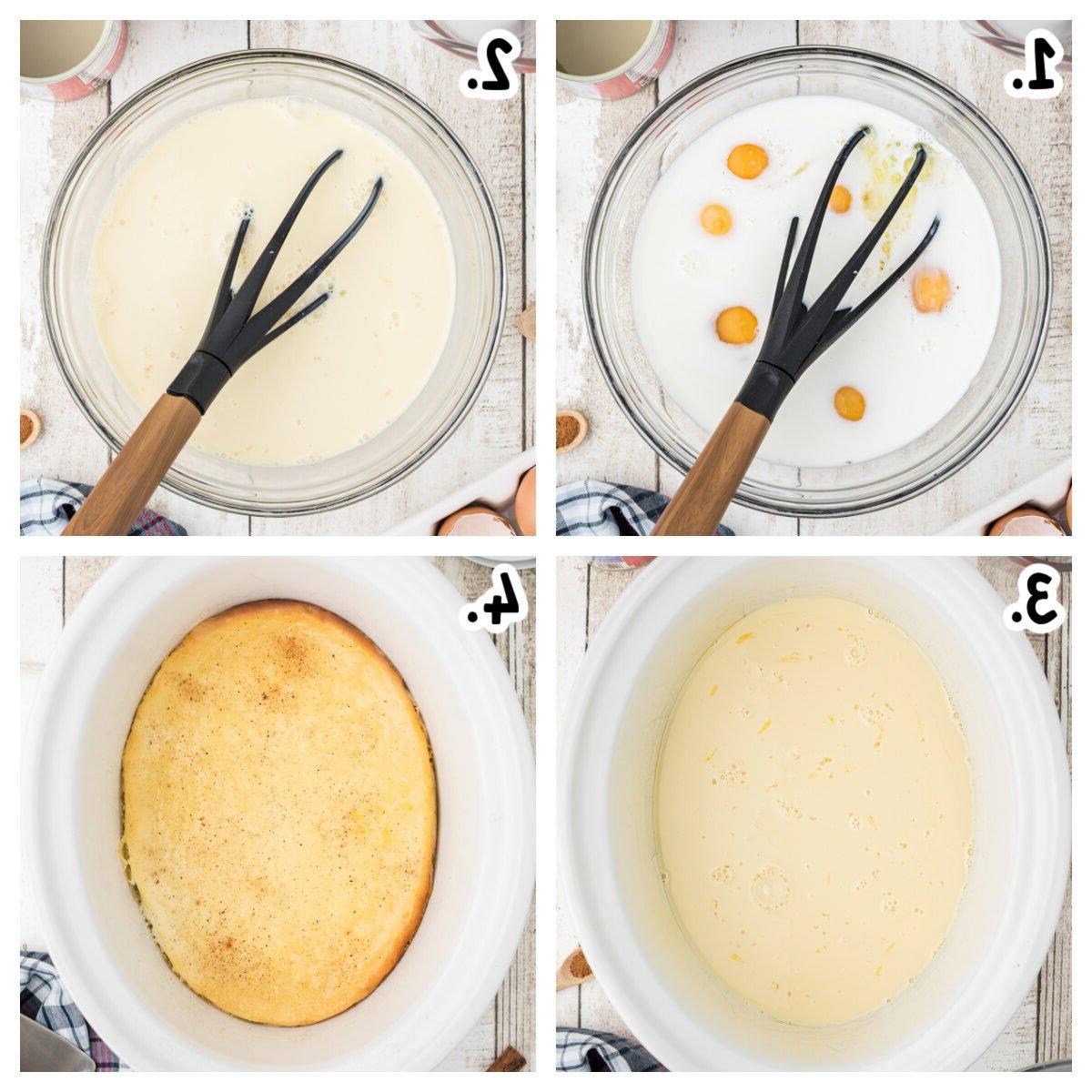 collage su come fare il budino al forno in un crockpot.