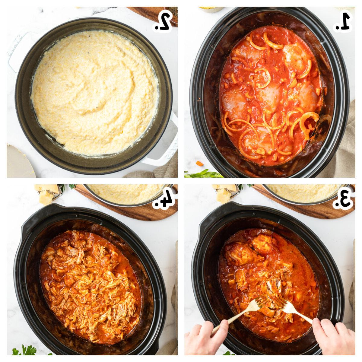 Pollo alla Marinara a Cottura Lenta {con Polenta} 4 4 images of how to make chicken marinara and polenta.