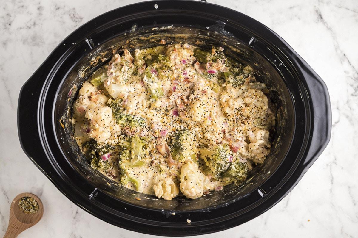 done cooking cauliflower casserole in slow cooker