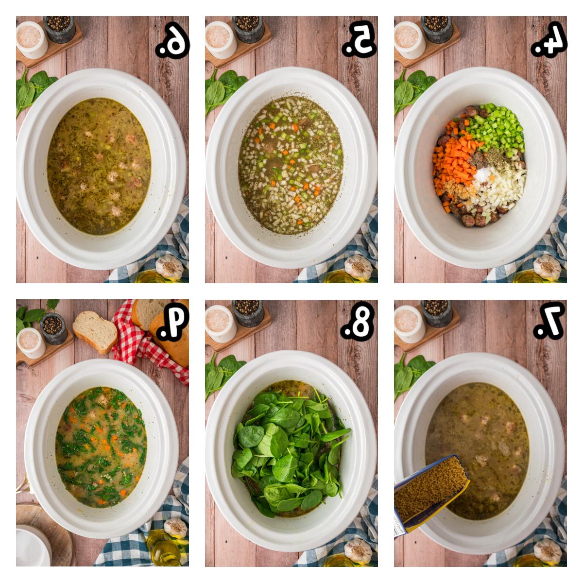 Minestra Maritata Italiana a Cottura Lenta 5 Sei immagini che mostrano come preparare la minestra maritata italiana in slow cooker.