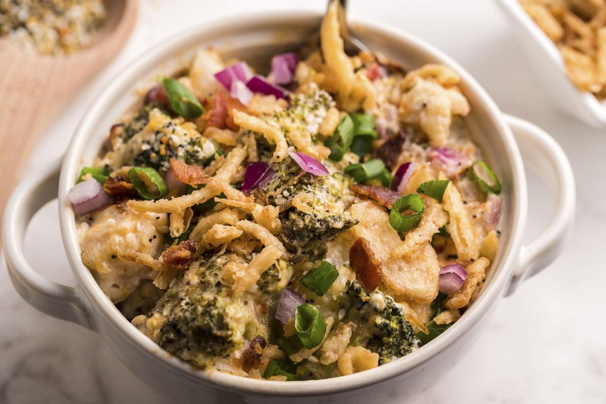 bowl of broccoli and cauliflower casserole