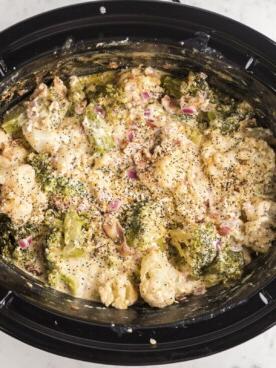 done cooking cauliflower casserole in slow cooker