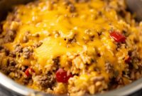 Golden Cheddar-Crusted Ground Beef and Rice Casserole