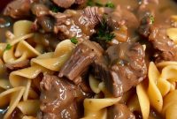 Fork-Tender Crockpot Beef Tips and Noodles