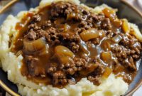 Comforting Ground Beef and Gravy Over Mashed Potatoes