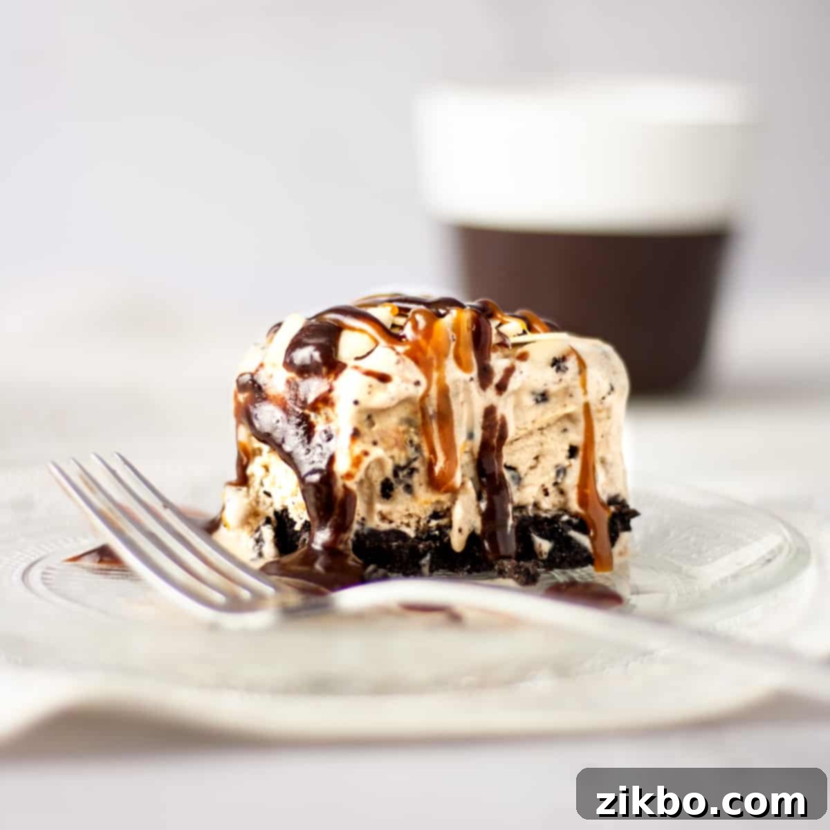 Decadent Billy Miner pie with mocha ice cream, almonds, chocolate fudge, and caramel