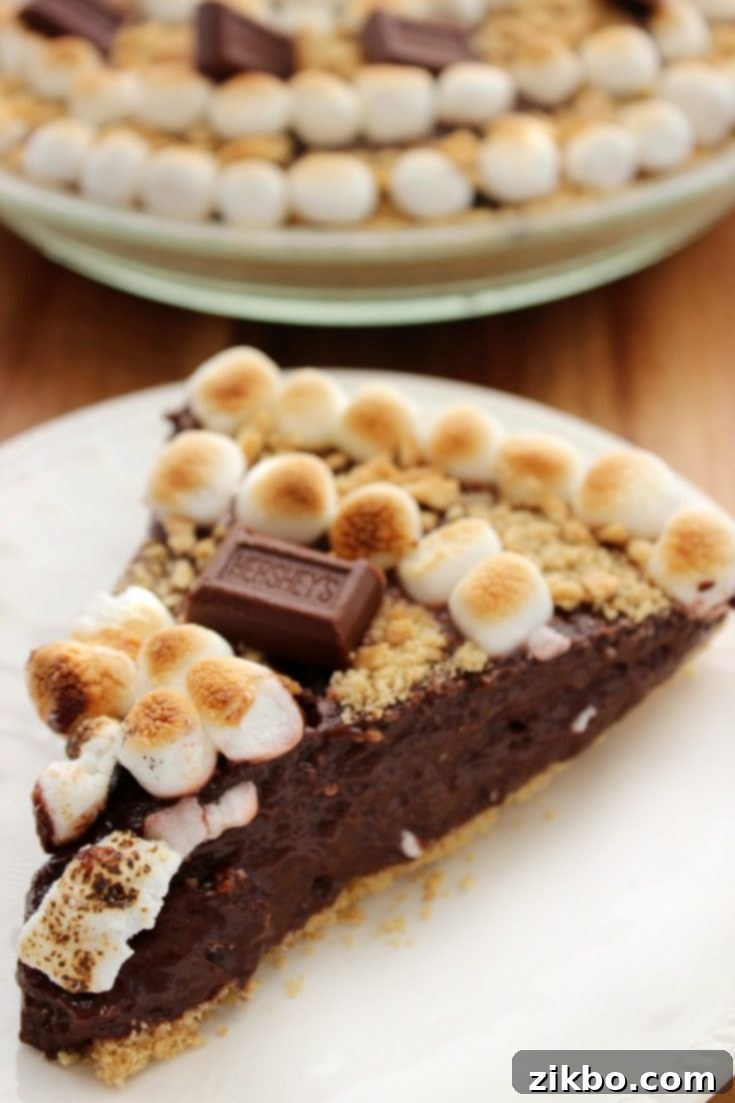No-bake S'mores pie with marshmallows, chocolate, and graham crackers