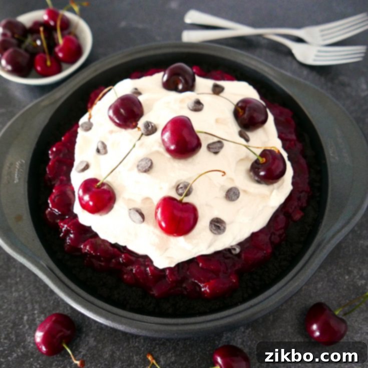 Deeply flavored Black Forest cherry pie, capturing cake flavors in a no-bake pie