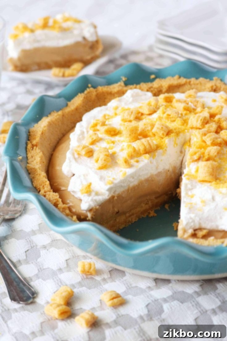 Unique no-bake peanut butter pie featuring Cap'n Crunch cereal