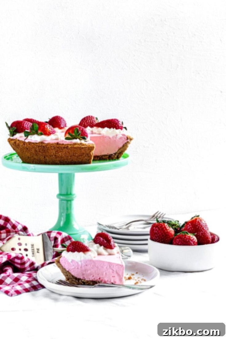 Attractive, simple, and yummy no-bake strawberry Jello pie, perfect for potlucks