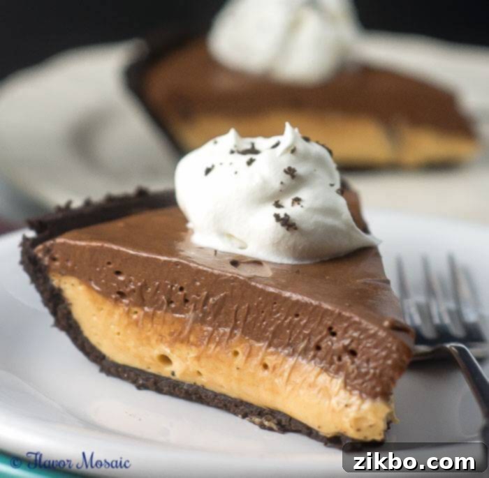 Delicious no-bake chocolate peanut butter pie, a perfect flavor combination