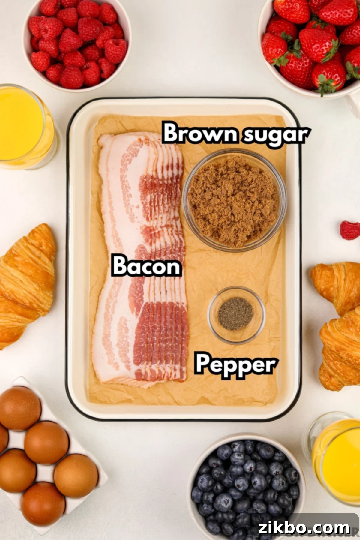 Sweet and Crispy Air Fryer Bacon Bliss 3 The ingredients needed to make candied bacon, including brown sugar, black pepper, and fresh bacon.