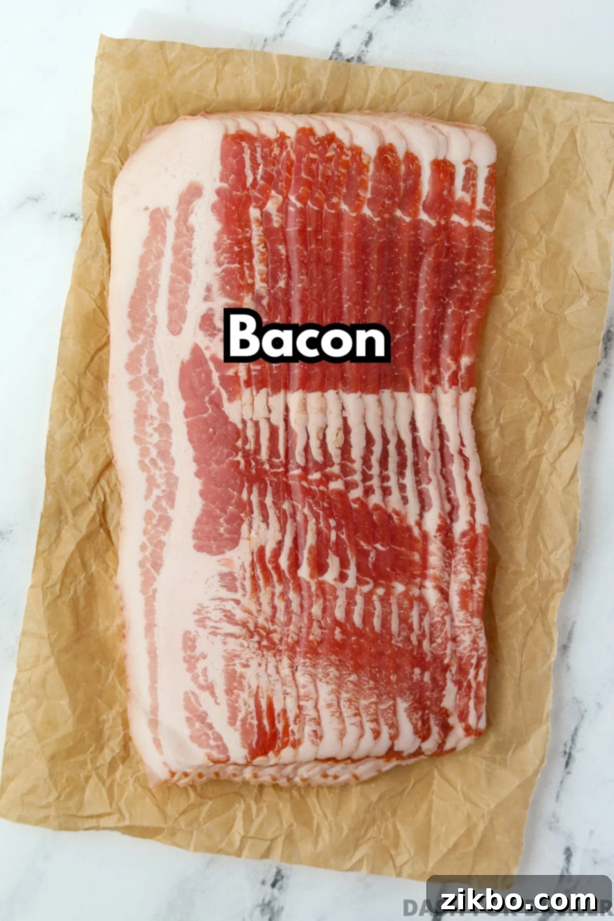 A package of bacon on a parchment sheet.