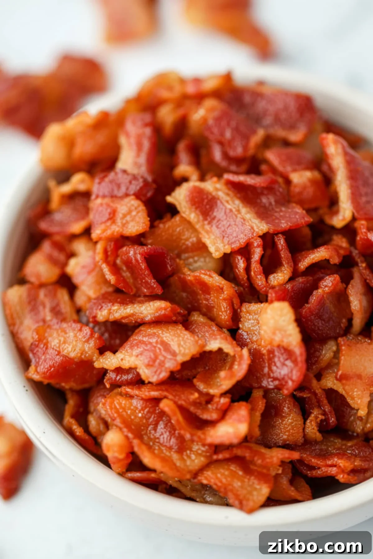 A close up of bacon bits that have been cooked until crispy.