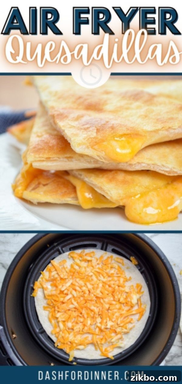 Large image of golden Air Fryer Quesadillas, cut into triangles, ready to serve.