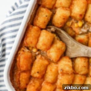 A delicious, golden-brown Tater Tot Casserole, a perfect family meal.