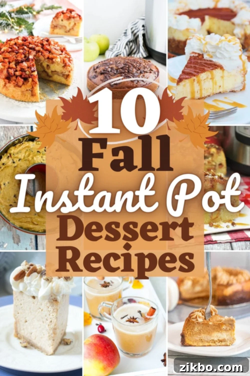 10 Sweet and Simple Instant Pot Fall Desserts 2 A selection of delicious Instant Pot fall desserts including cheesecakes and apple cakes, ready for cozy autumn enjoyment.