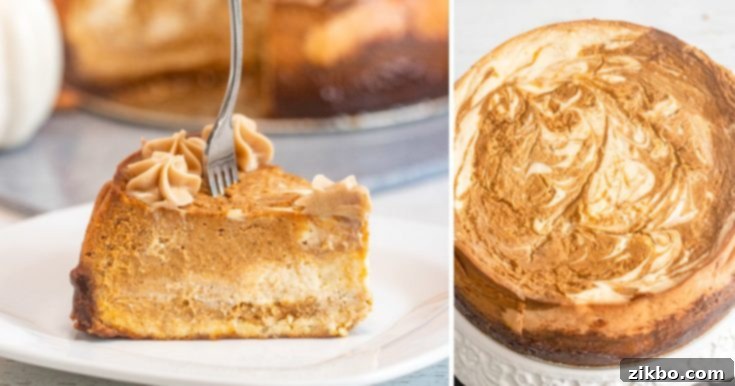 Creamy Instant Pot Pumpkin Cheesecake, a perfect fall dessert.