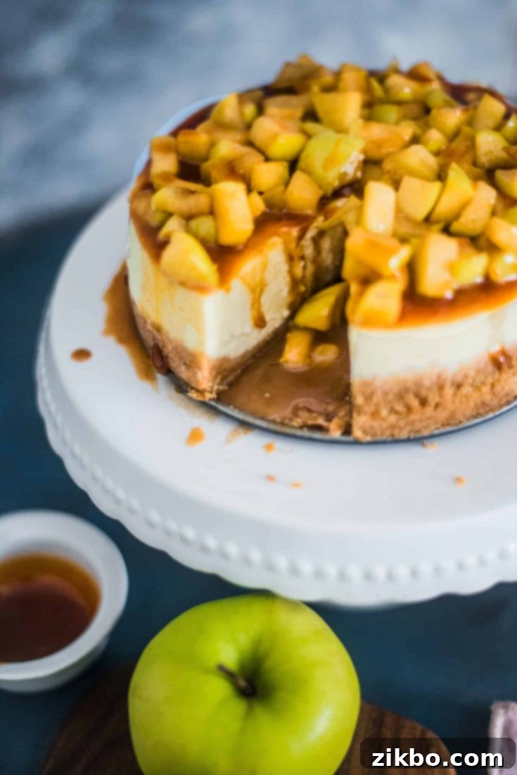 Delicious Instant Pot Caramel Apple Cheesecake, a classic fall flavor combination.