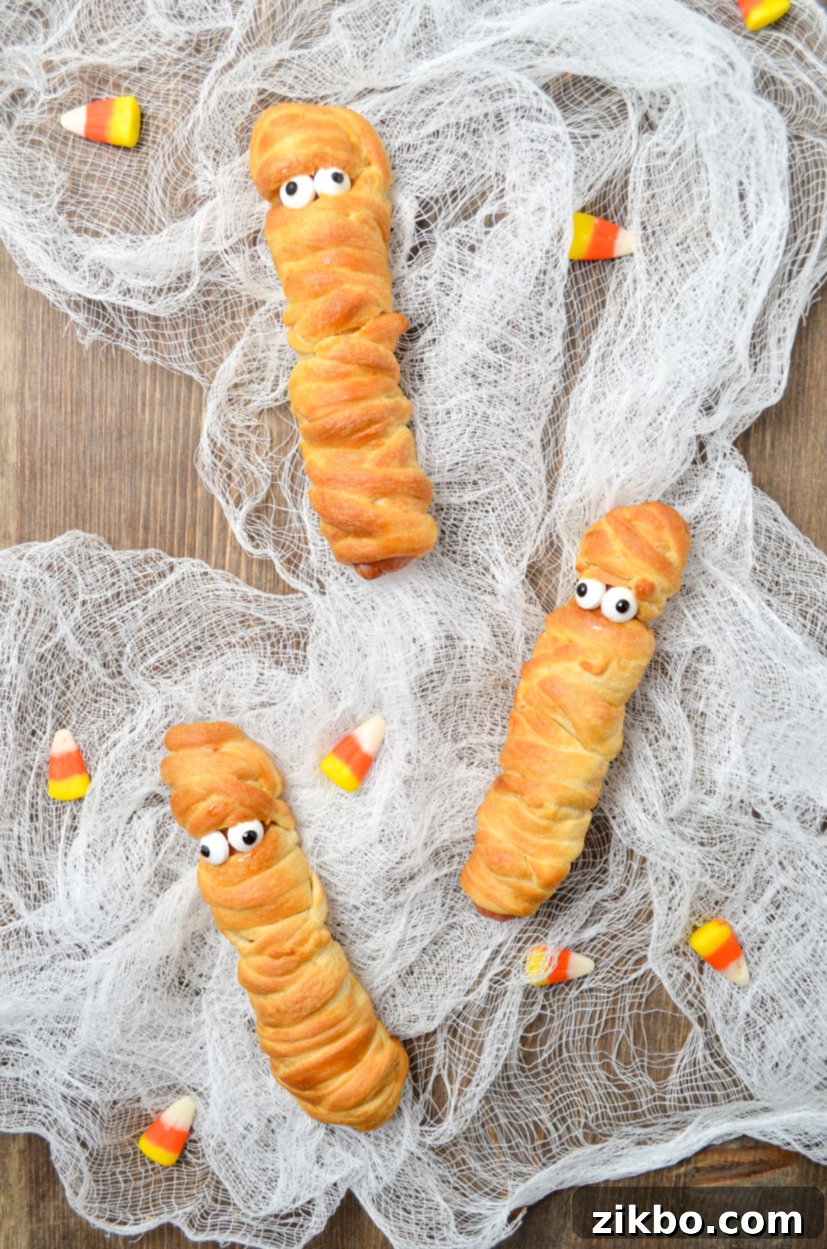 Air Fryer Mummy Dogs on a serving platter, ready for Halloween