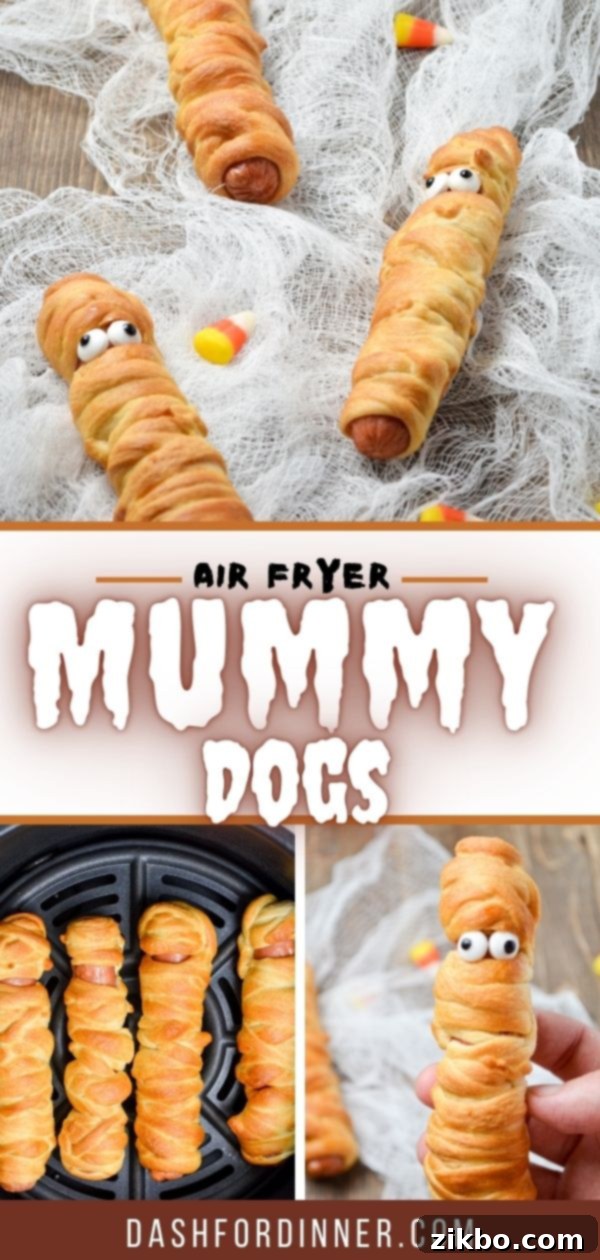 Air Fryer Mummy Dogs served with ketchup and mustard