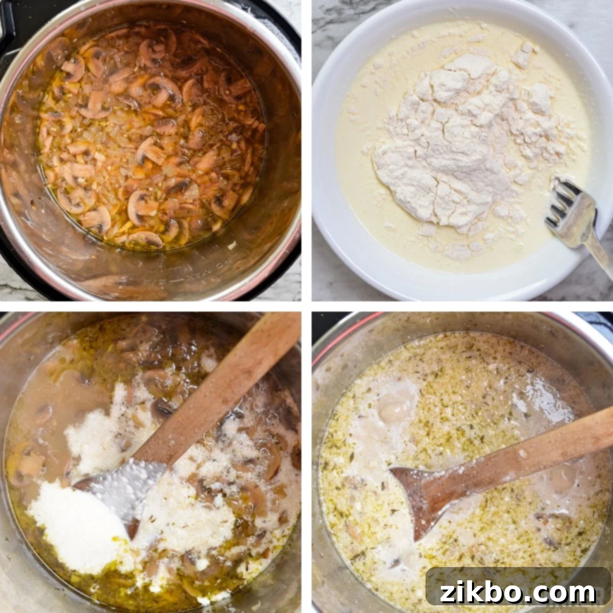 How to thicken cream of mushroom soup using heavy cream and flour.