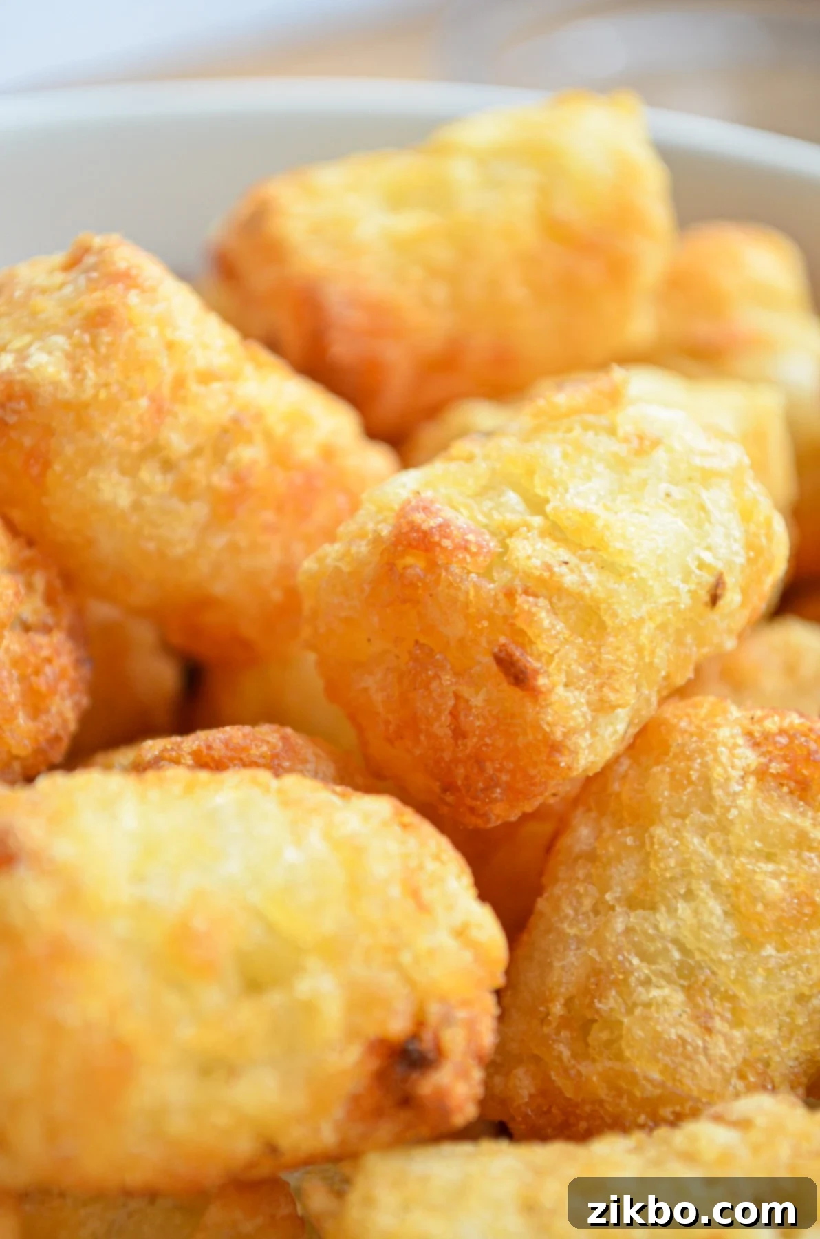 A bowl of cooked golden tater tots.