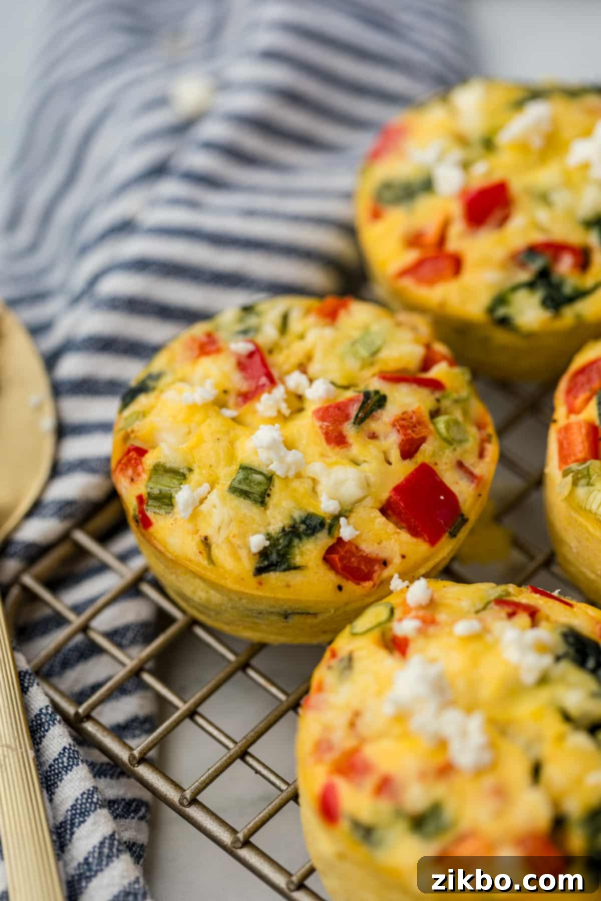An egg muffin cup on a wire cooling rack.
