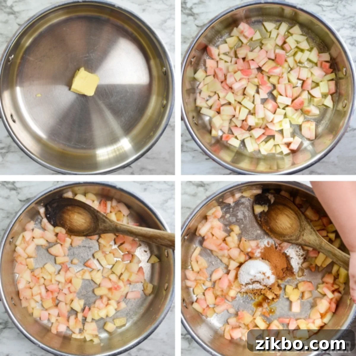 Detailed process of how to sauté apples to create the perfect filling for turnovers.