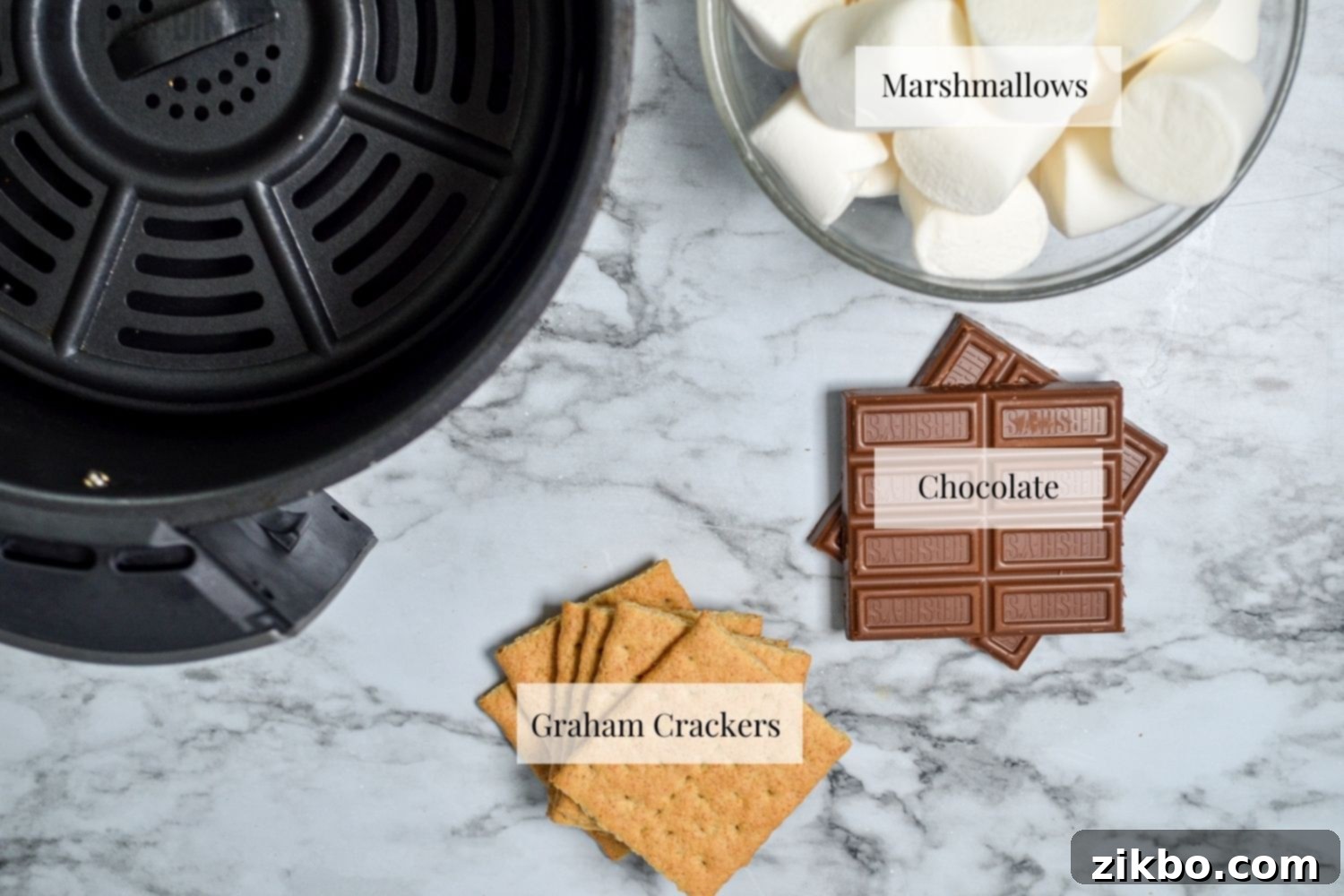 Ingredients needed to make smores in the air fryer.