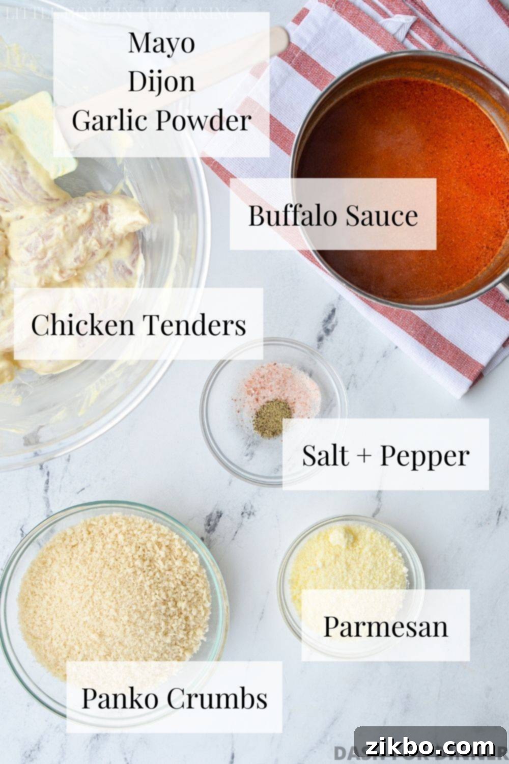 The ingredients needed to make air fryer buffalo chicken tenders.