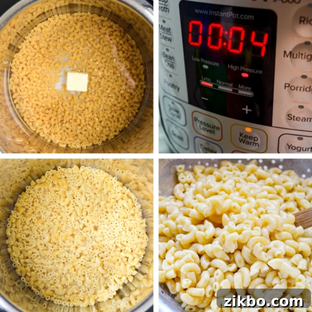 Quick and Creamy 5-Ingredient Instant Pot Velveeta Mac and Cheese 6 The Instant Pot filled with macaroni, water, and butter, ready to be cooked.