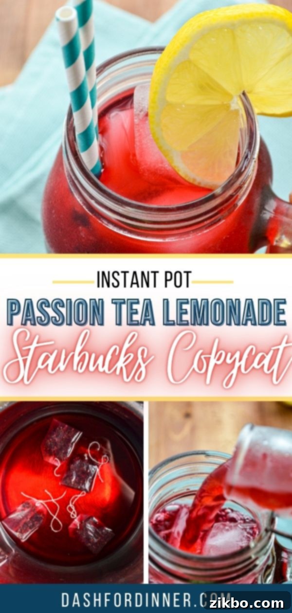 Instant Pot Passion Tea Lemonade - Starbucks Copycat Recipe Pinned to Pinterest.