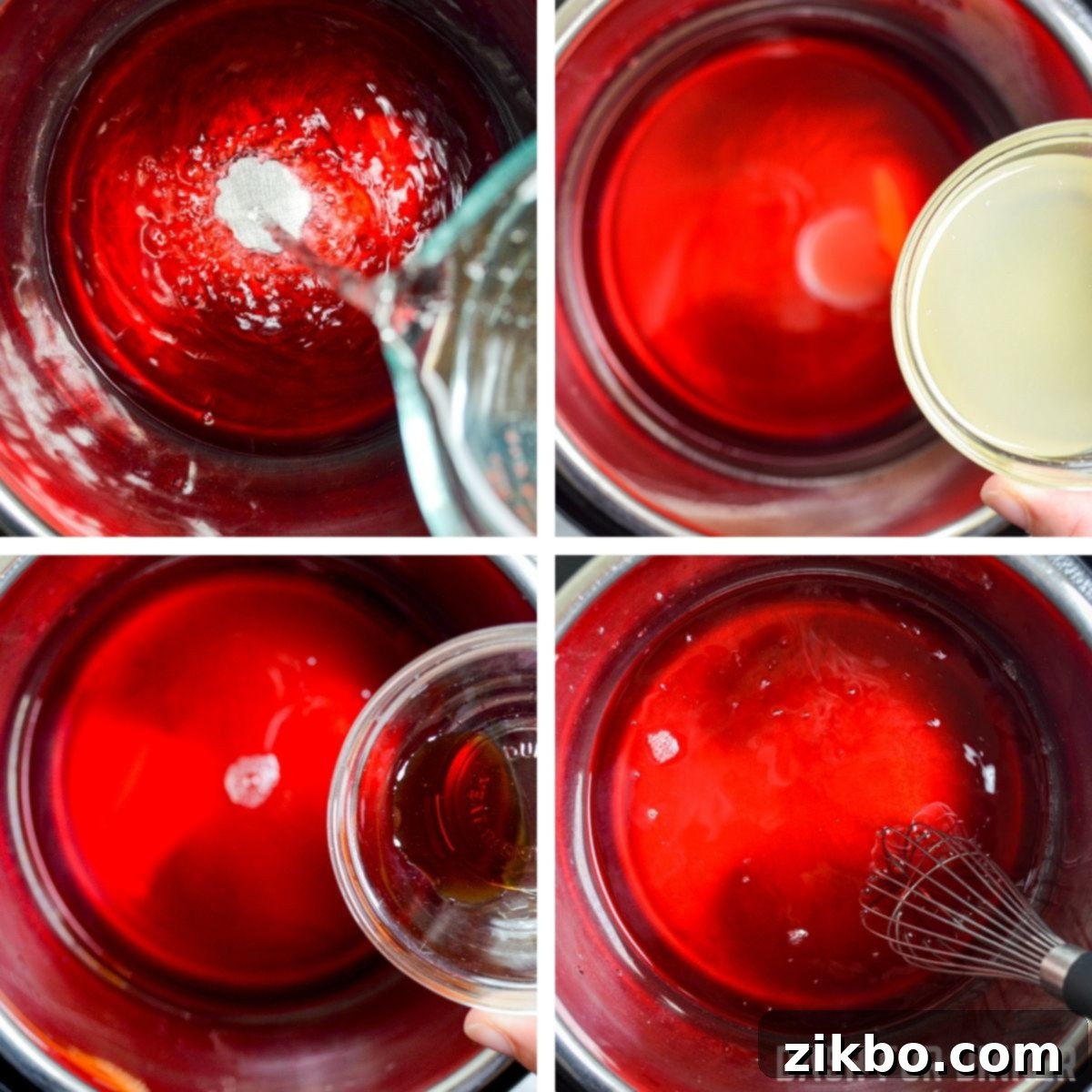 Adding remaining water and lemon juice to the Instant Pot for the passion tea lemonade.