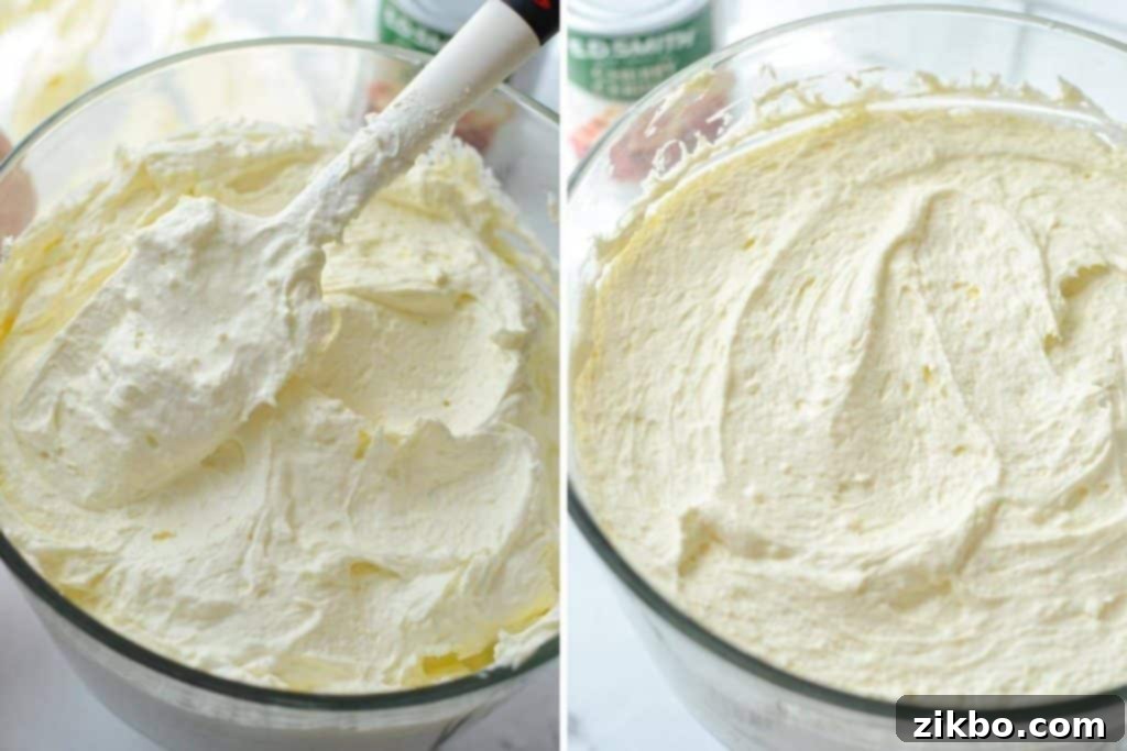Smoothly spreading the prepared cheesecake base into a trifle dish, creating an even layer.