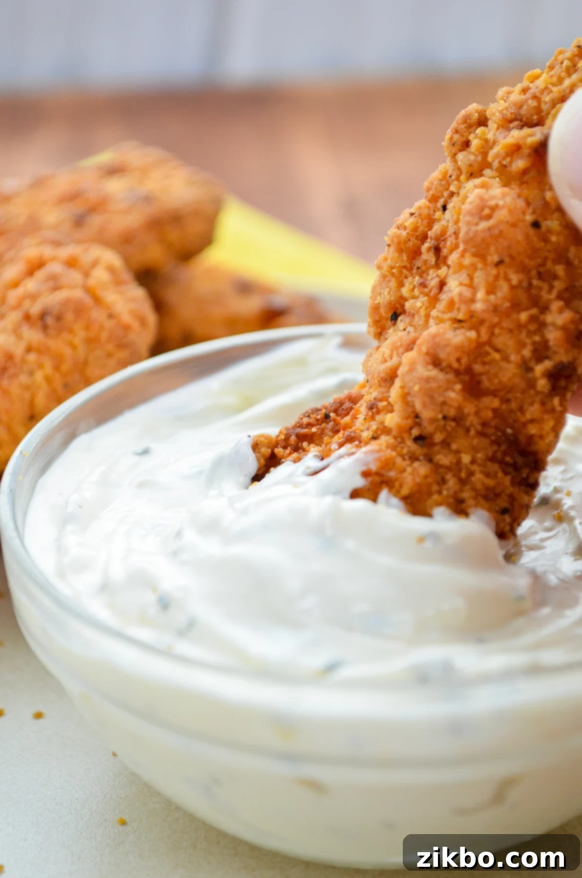 A vibrant, creamy homemade ranch dip, ready for dipping, hinting at its deliciousness.