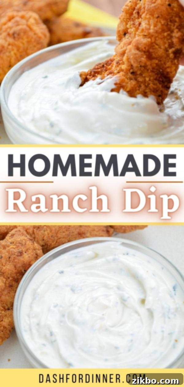 A fried chicken tender being dipped into a homemade ranch dip, close-up shot for maximum appeal.
