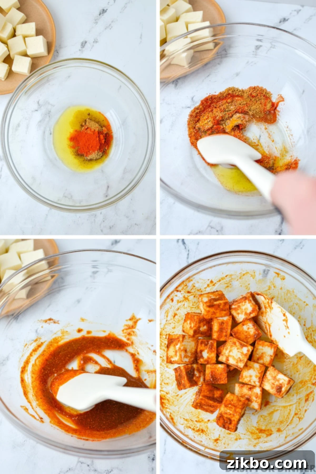 Quick Air Fryer Paneer 4 Mixing together oil and seasonings in a bowl.