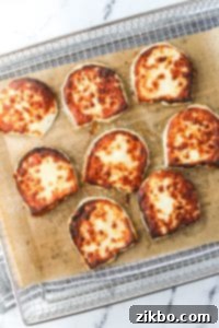 Slices of halloumi cheese that have been air fried to a perfect golden crisp.