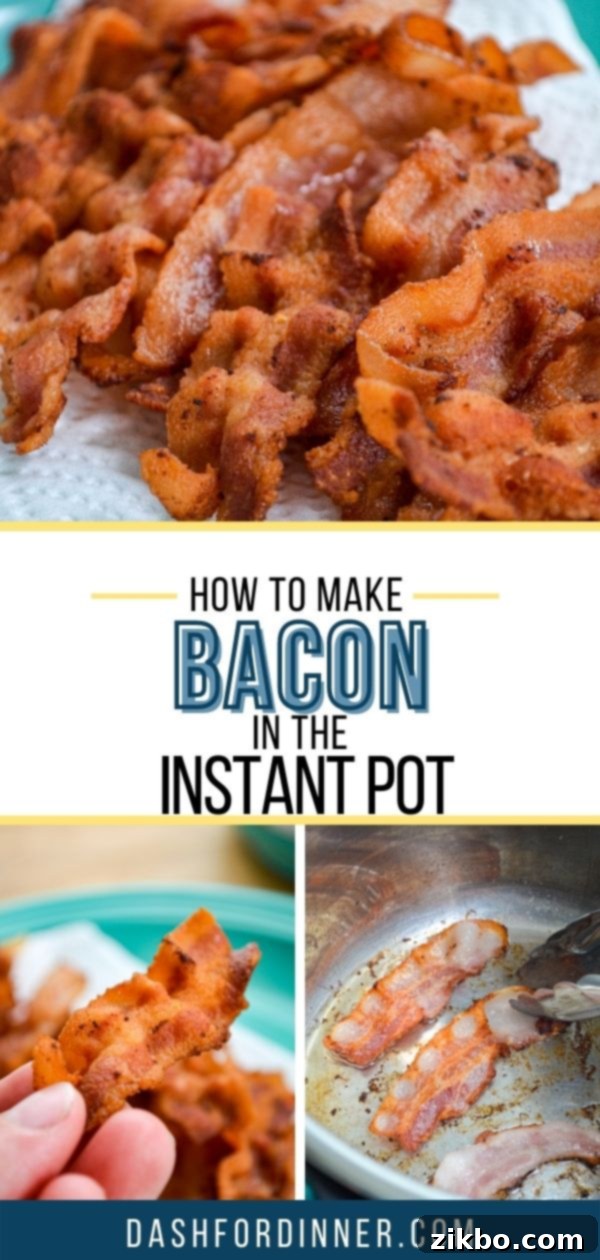 Pin for later: How to Make Crispy Bacon in the Instant Pot, with an image of cooked bacon.