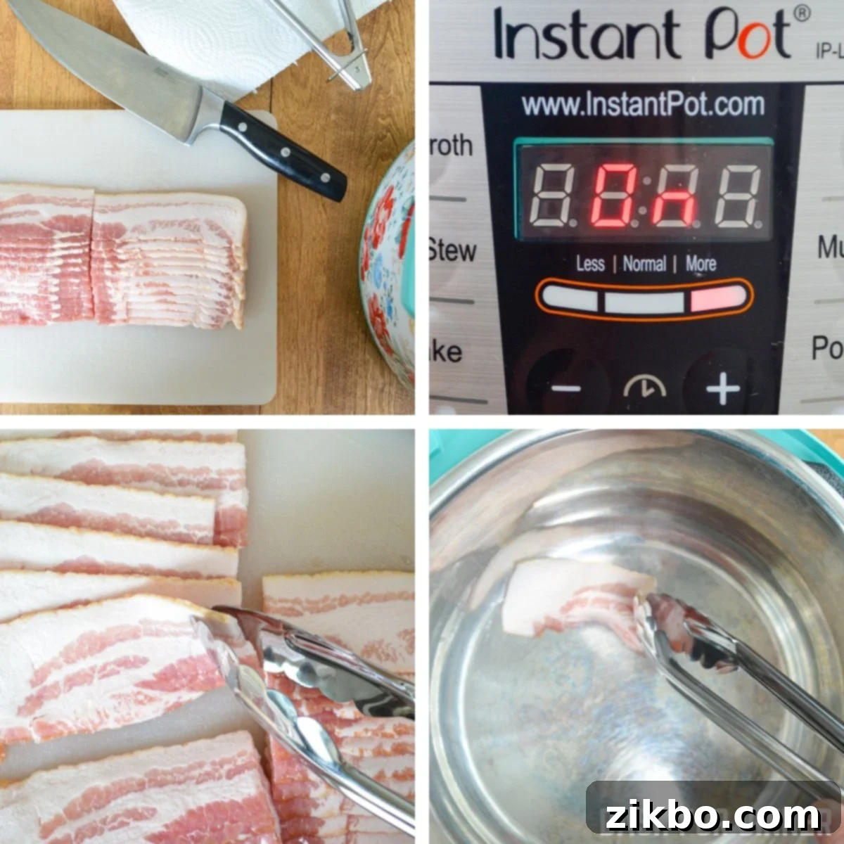 Step-by-step guide on how to cook sliced bacon in the Instant Pot for optimal crispness.