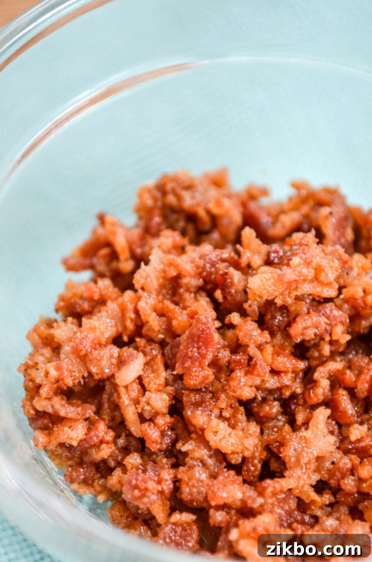 A bowl of freshly made Instant Pot Bacon Bits, perfect for topping dishes.