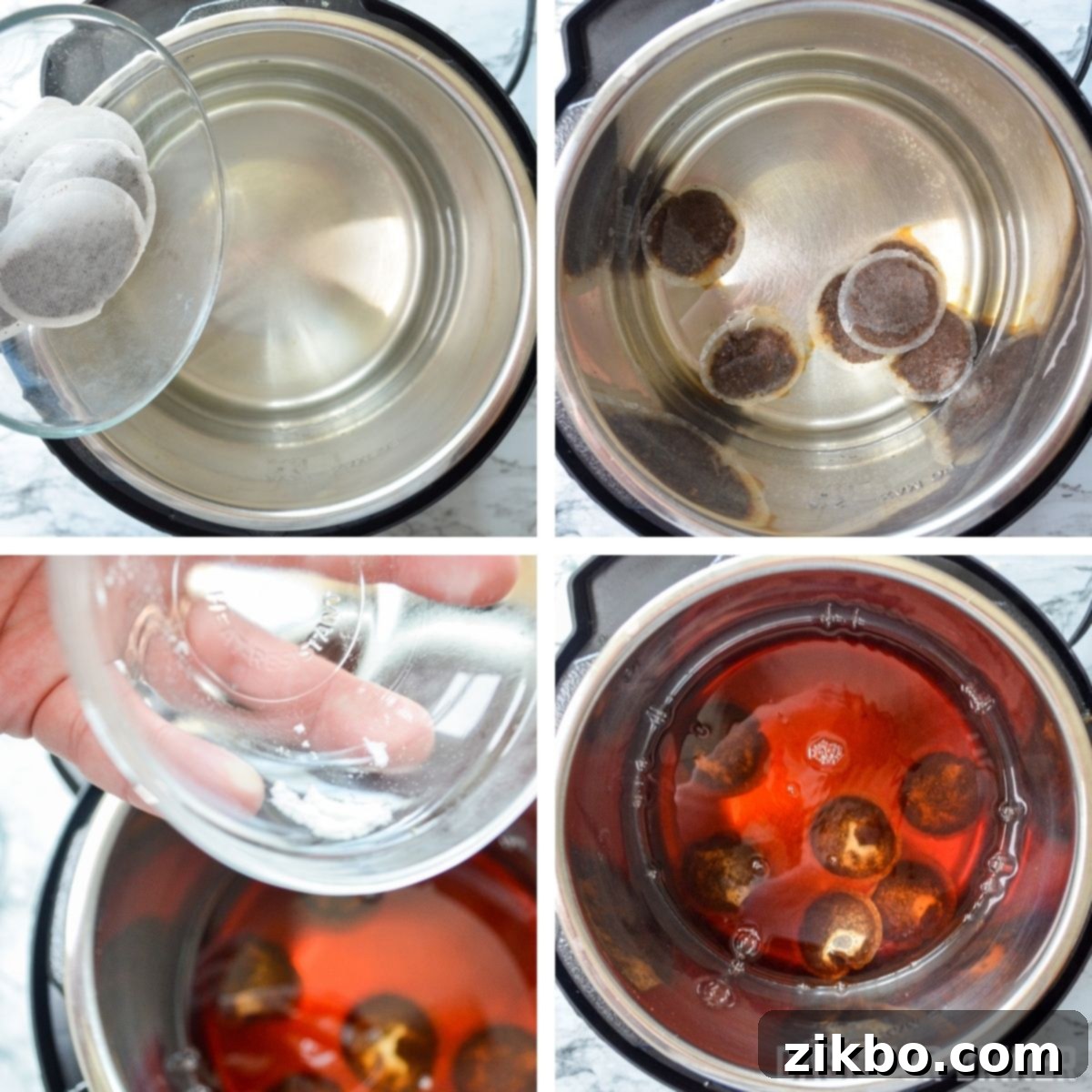 Instant Pot Iced Tea Crystal Clear and Smooth 6 Adding tea bags and sugar to the hot water inside the Instant Pot.